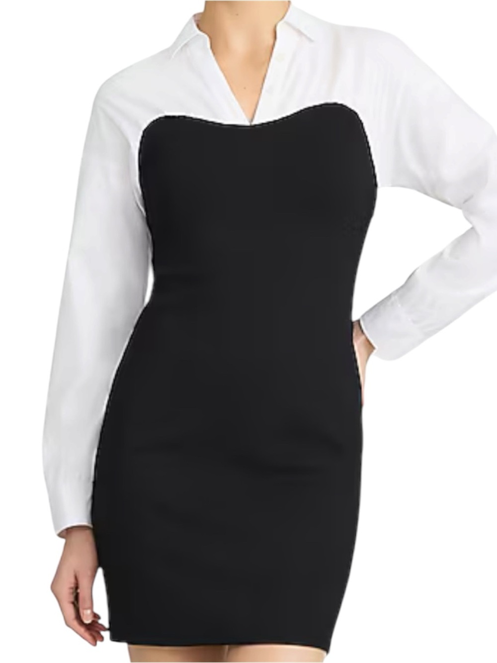 Express V-Neck Long Sleeve Mixed Media Mini Shirt Dress
